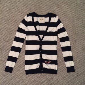 Hollister Cream & Navy Stripe Button Down Cardigan